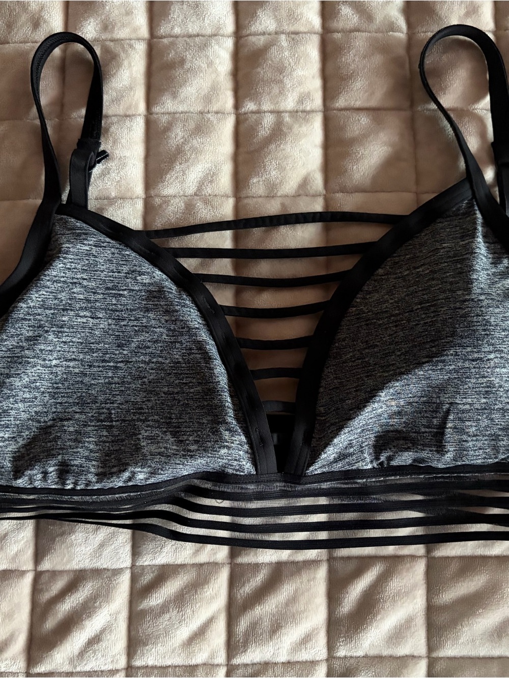 PINK Victoria's Secret Grey Heathered Bralette with Black Strappy Accents